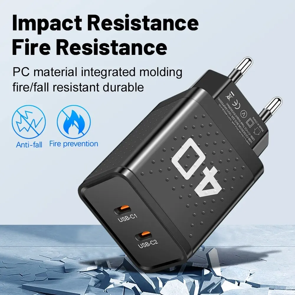 Total PD 40W 2 Ports USB C Chrager Fast Charger Type C For iPhone 14 15 Xiaomi Samsung Huawei Quick Charge QC 3.0 Adapter