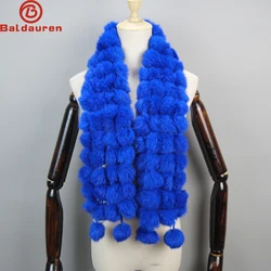 2024 New Fashion Natural Rabbit Fur Scarf Lady Winter Warm Real Rabbit Fur Muffler Women Knitted 100% Genuine Rabbit Fur Scarves