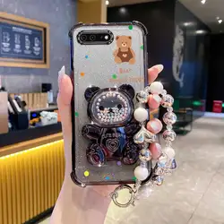 Pearl Glitter Bear Phone Holder Case with Lanyard Strap and Anti - Knock Protection - iPhone 7 (Black)