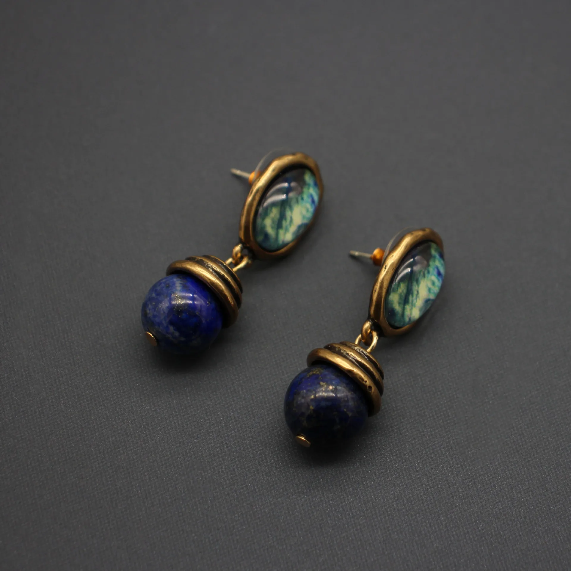 Antique vintage style designer natural stone pendant earrings for women elegant court dinner dress fine jewelry