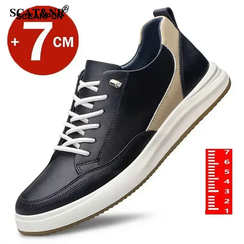Genuine Leather Lift Sports Shoes For Men Breathable Increase Heightening Shoes Insoles 7cm Men'S Casual Luxury Heightening