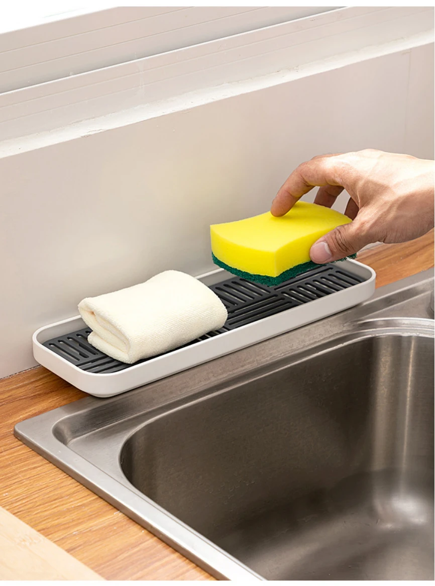 

Kitchen Sink Organzier Soap and Sponge Holder Bottle Cup Tableware Drain Tray Storage Tray for Dish Washing Sponge Scrubber