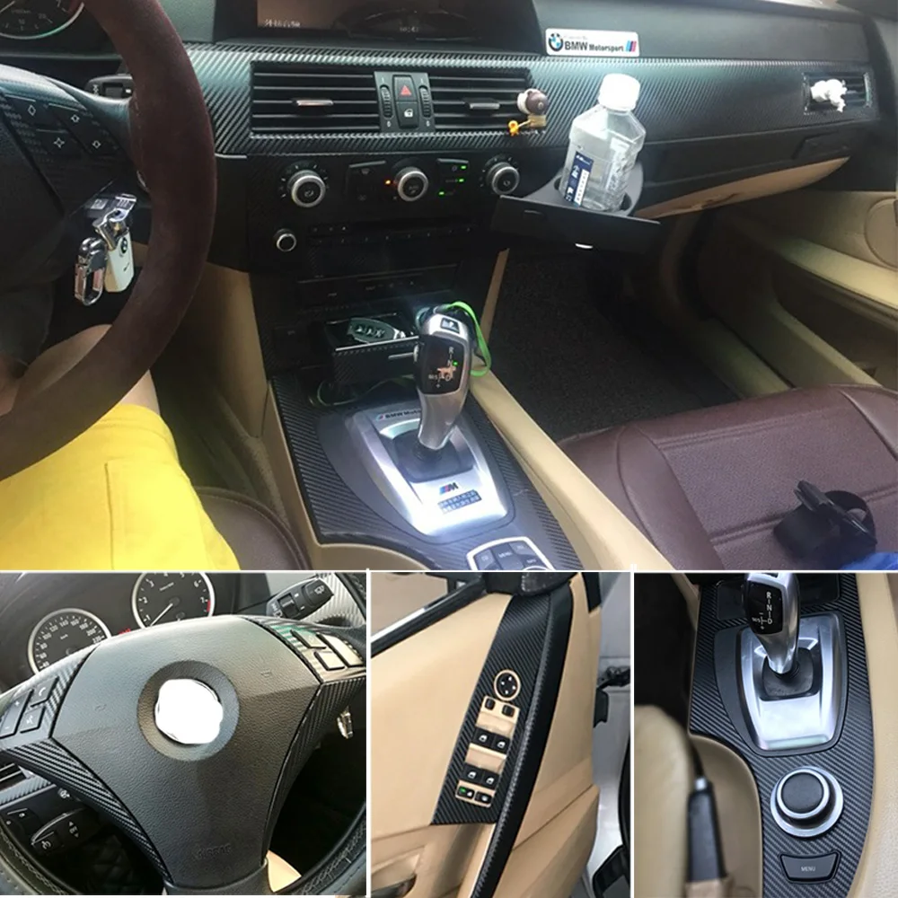 

Автомобильные аксессуары, 3D/5D наклейки из углеродного волокна для BMW 5 серии E60 2004-2010, внутренняя Центральная панель управления, украшение дверной ручки
