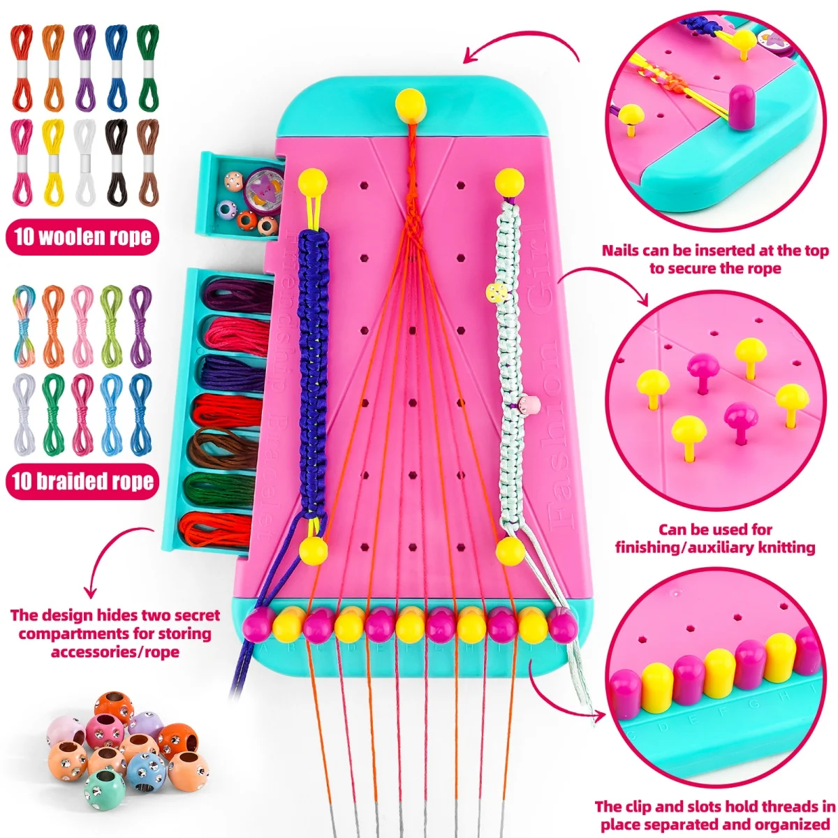 Friendship Hand Knitter Toy Children's Handmade DIY Stretch Yarn Rope Girl Play Home Weaving Color Bracelet Making Gift Set