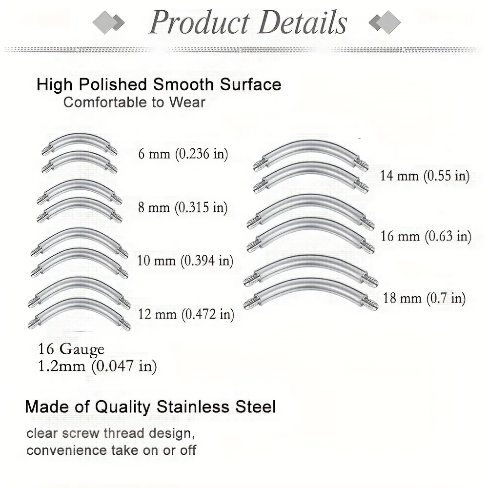 6/8/10/12/52pcs 16G Stainless Steel Rods And Piercing Balls Set Belly Bar Tongue Septum Earring Eyebrow Industrial Lip Piercing piercing jewelry body piercing jewelry body jewelry ear piercing jewelry body piercing earrings metal jewelry belly button piercings belly button earrings