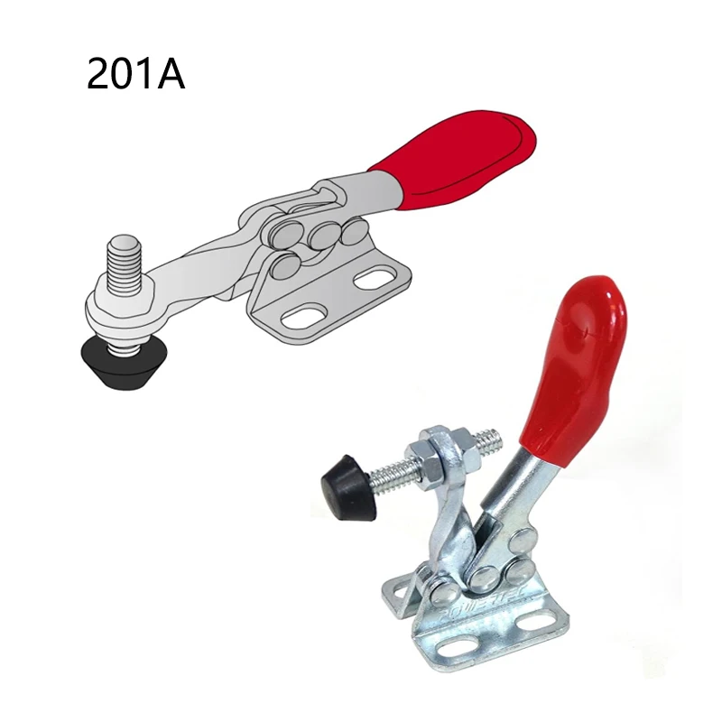 Linseray 4Pcs Hand Tool Toggle Clamp Antislip Red Horizontal Clamp 201-B 200Lbs Quick Release Tool For Machine Operation, Woodworking, Welding