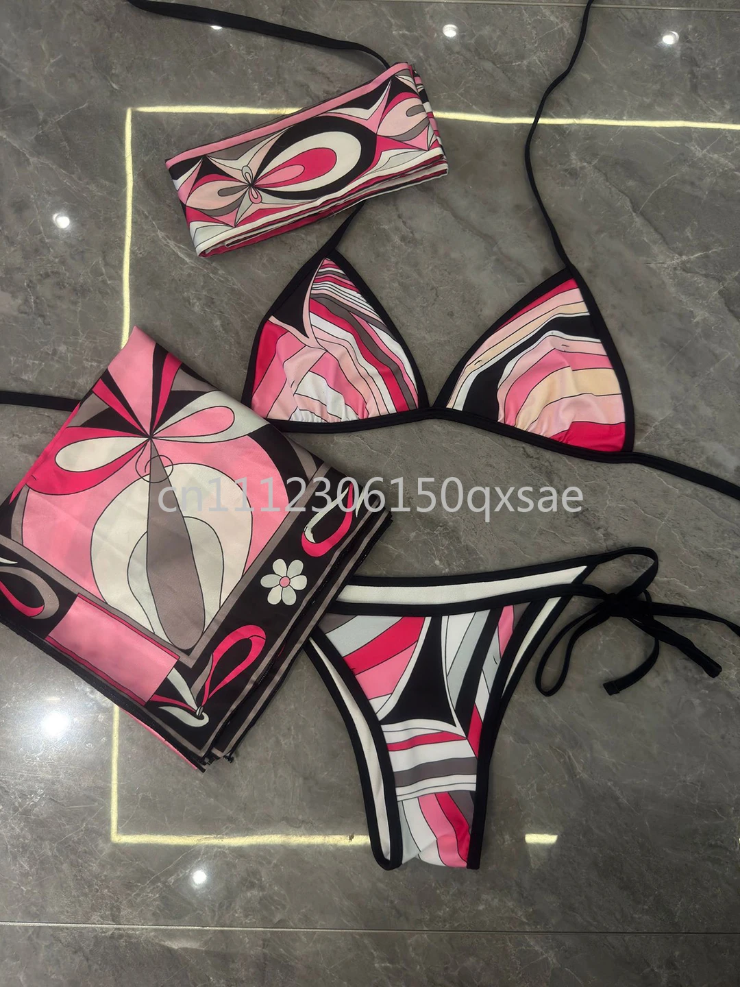 Women's Headband Scarf Bikini Sets with Letter Signature Logo Lady Sexy Bikini Sets Beachwear Swimwear 1