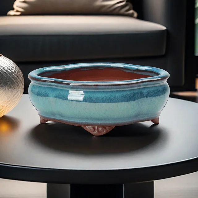 Ceramic Succulent Flower Pot Chinese Style Pottery Bonsai Pots with Drain Hole Purple Sandstone for Desktop Home Decoration 2