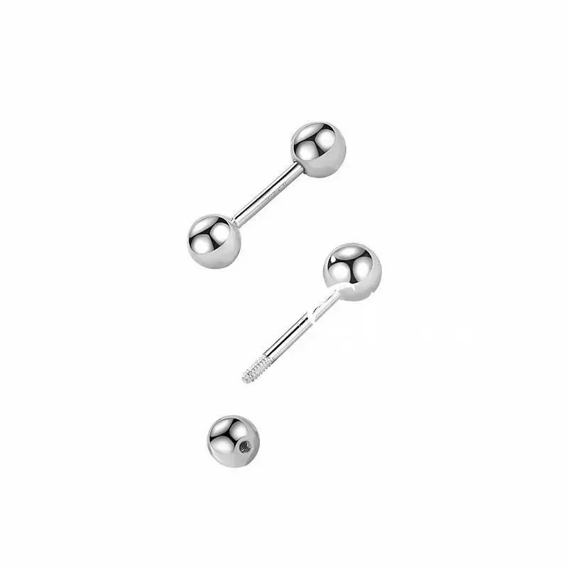 SOMILIA FASHION 100% Sterling Silver S929 Cartilage Screw 3-5mm Ball Stud Earrings For Women Sparkling Nourishing Ears Jewelry