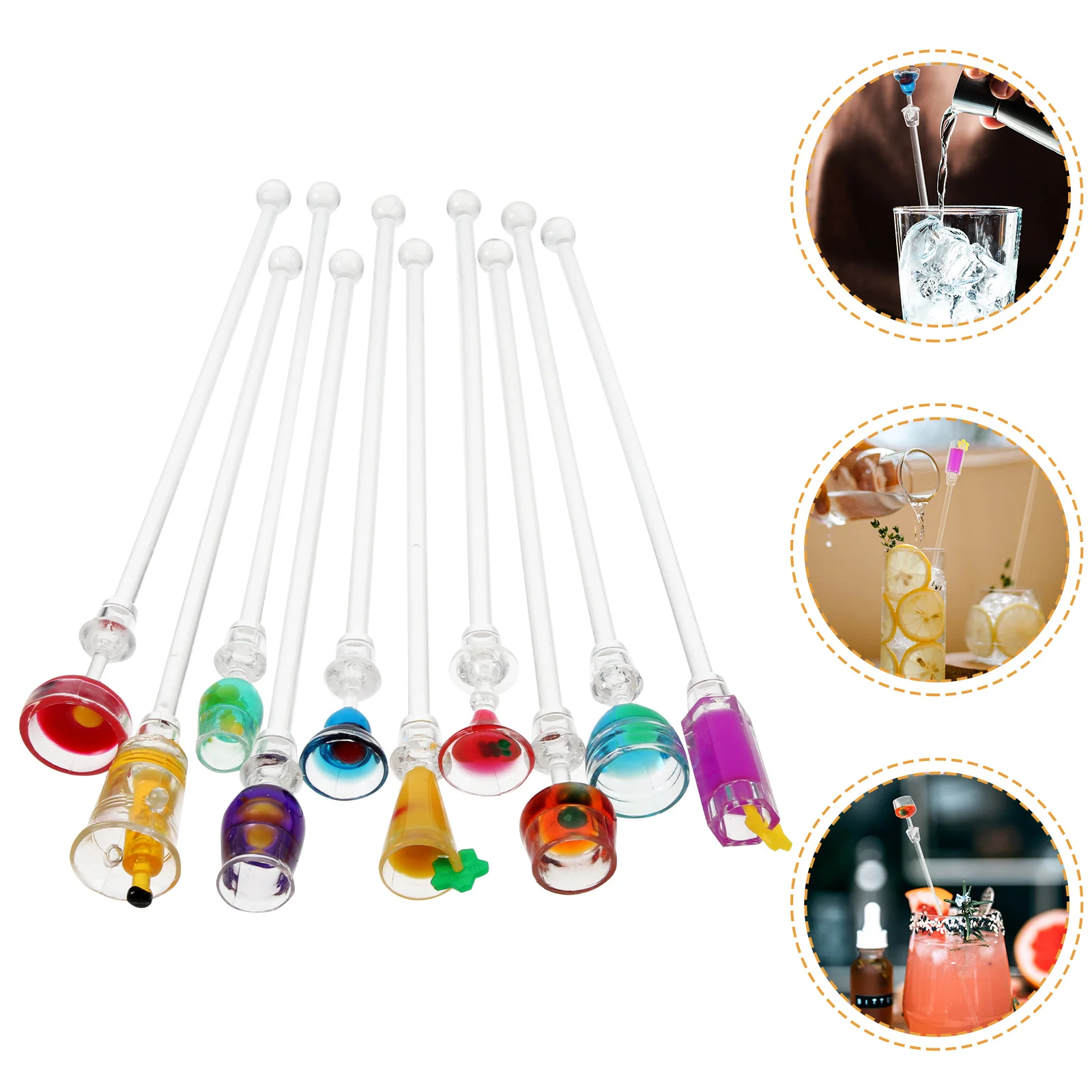 

10pcs 23CM Cocktail Mixer Stirs with Colorful Miniature Accessory Stirring Mixing Sticks Long Handle Stirring Mixing Sticks for