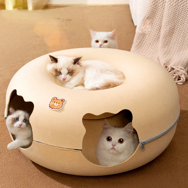 Round Waterproof Cat Nest Tunnel Breathable Light Weight Cute Indoor Cats Beds Deep Sleep Washable Cama Para Gatos Pets Supplies