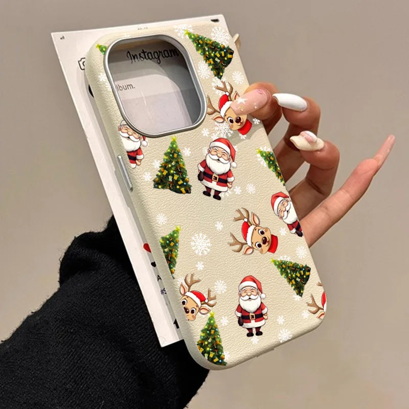 Elegant Leather Texture Christmas Santa Elk Shockproof Case - Solid Color Cover