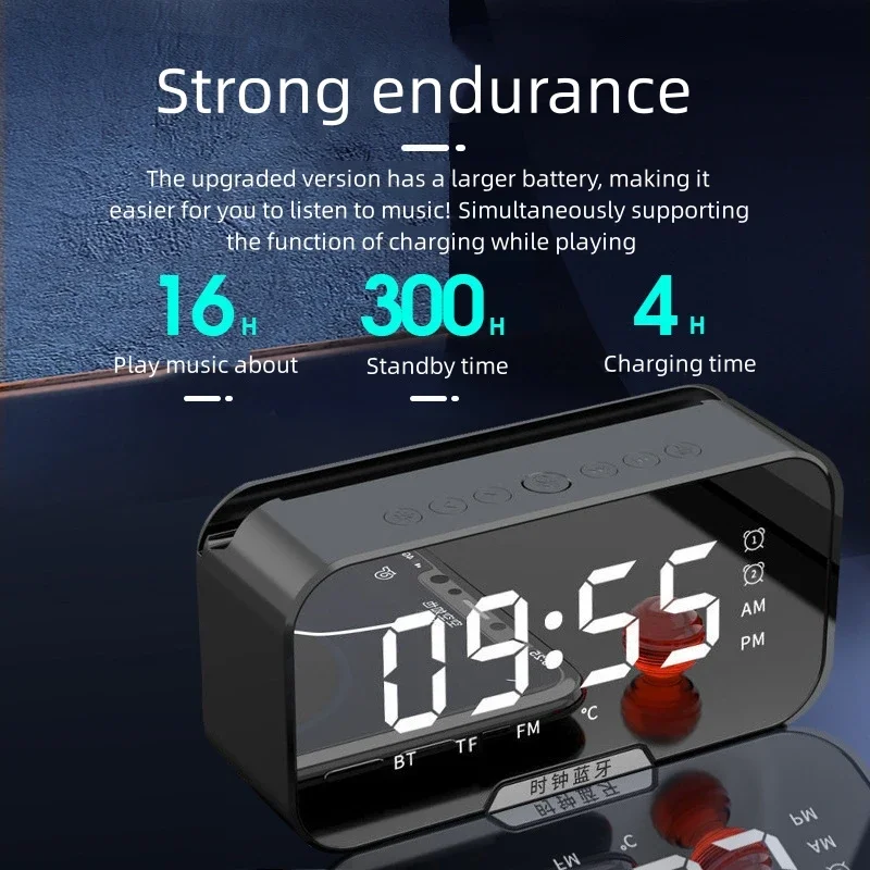 Multifunctional Alarm Clock Mirror LED Wireless Bluetooth Electronic Digital FM Radio Hands-free Calling Music Column Player Box