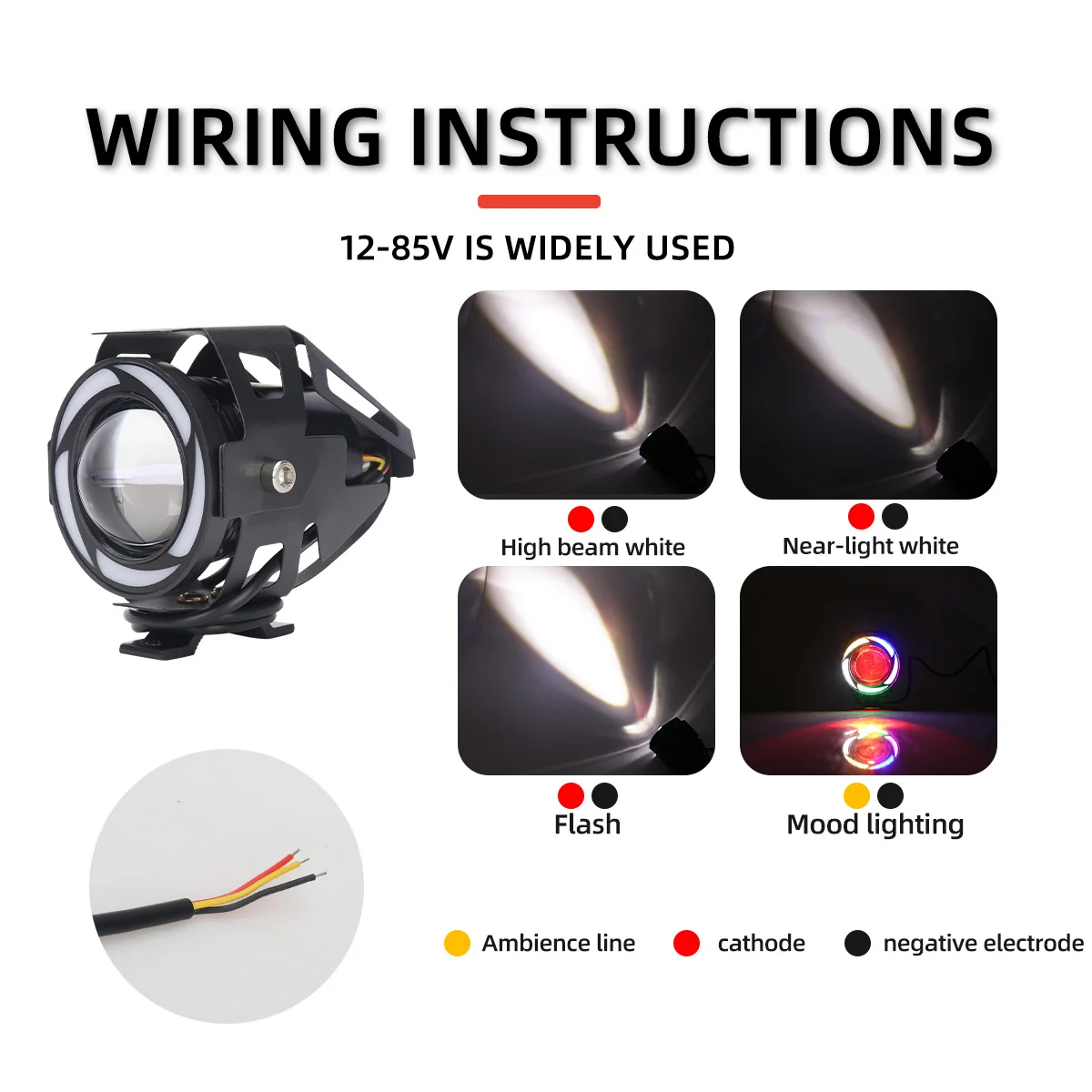 2pcs Mini U7 Angel Eye RGB Motorcycle Headlight LED Spotlight Fog lamp High low beams moto Headlamps lens scooter Driving lights