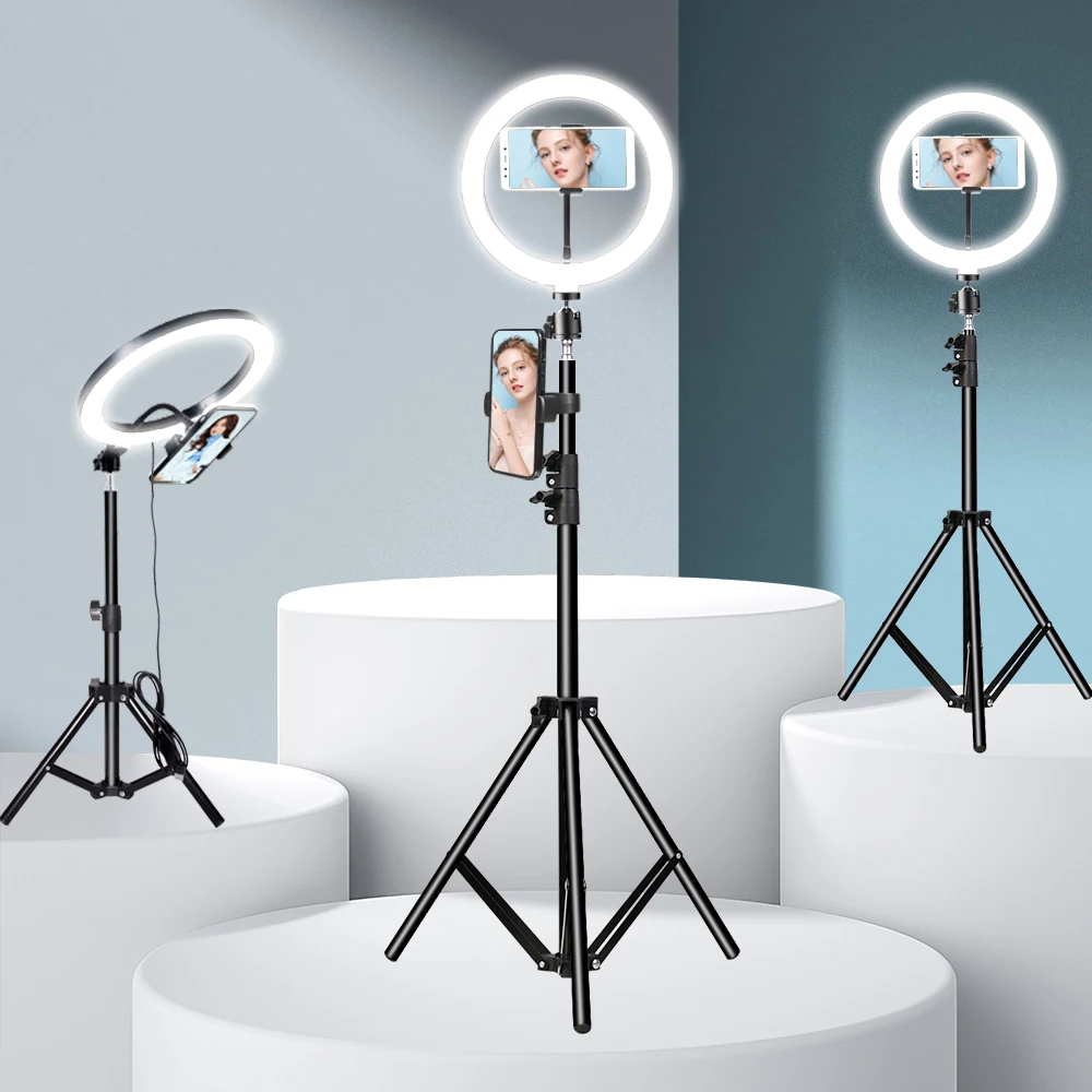 10" Selfie Ring Light With Tripod Photography Round Ring Lamp LED Lights Dimmable Ringlight For Youtube Makeup Live Video Stream