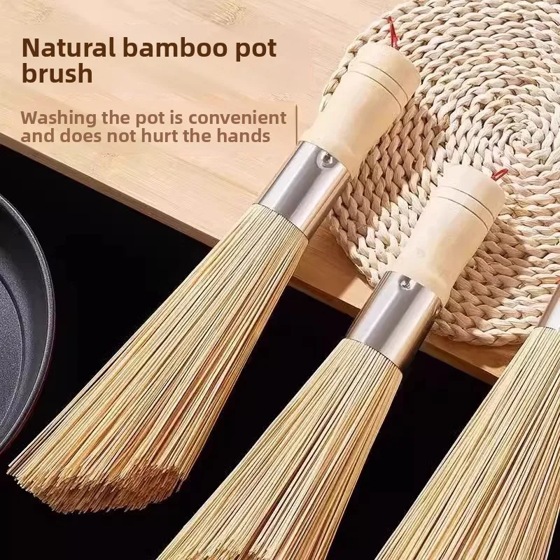 Eco-Friendly Bamboo Pot Brush with Solid Wood Handle