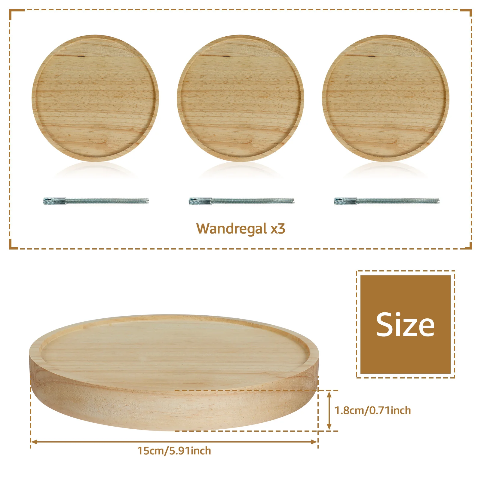 3Pcs Wall Shelves Set Oak Wood Round Floating Shelf Wall Mounted Plant Shelf Home Decoration Mini Rustic Wall Storage Racks 5
