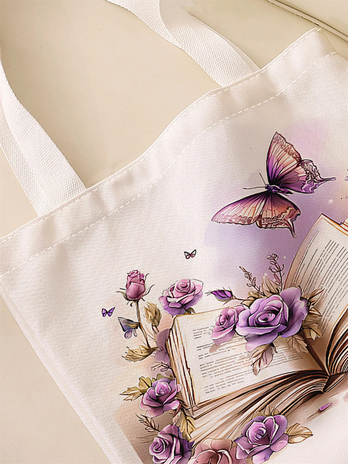 Butterfly and book printed casual handbag, reusable fashionable backpack, multifunctional handbag, canvas shopping bag
