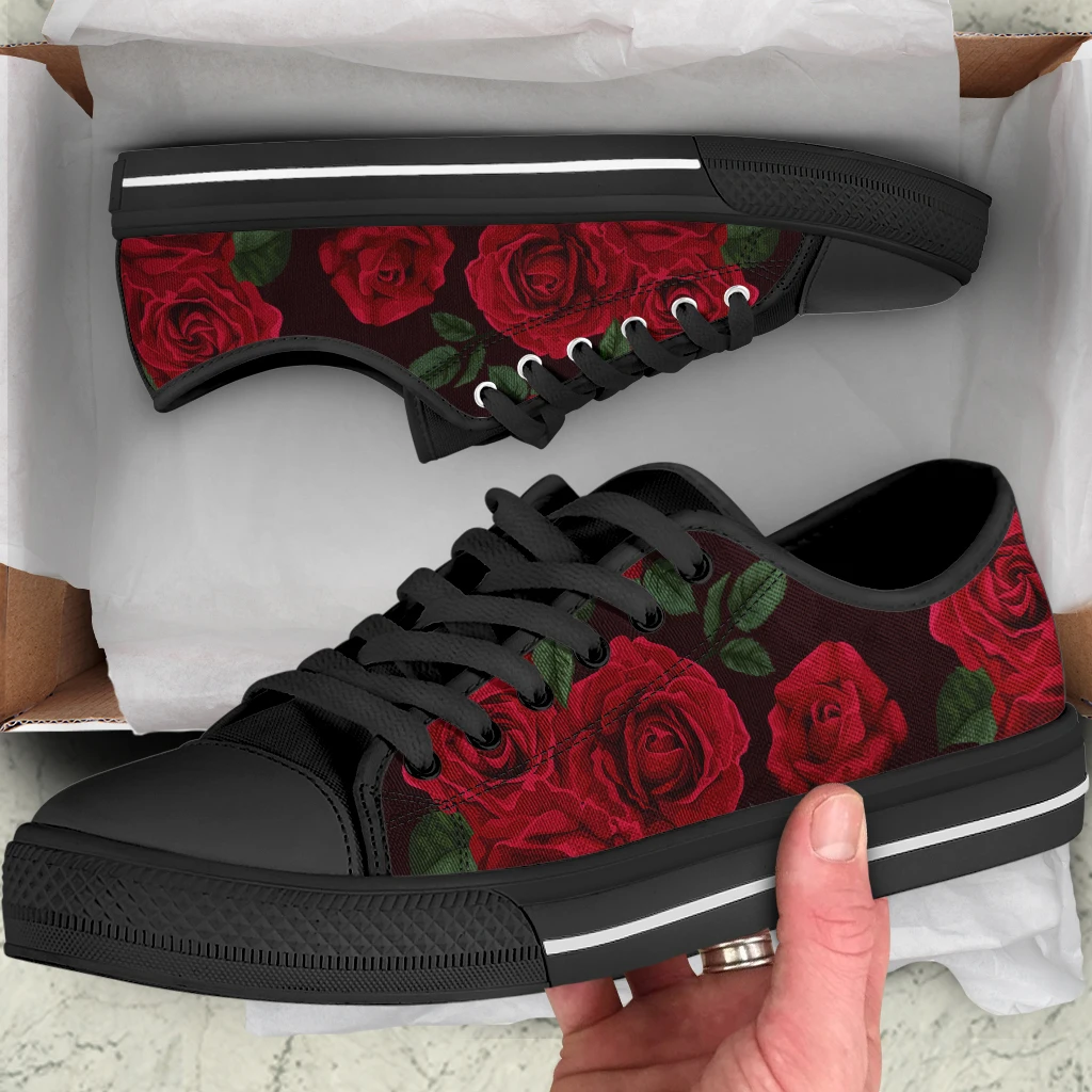 New Canvas Classic Sports Sneakers Black Red Rose Flower Designer Shoes Soft Sole Anti-slip Vulcanized Flat Shoes