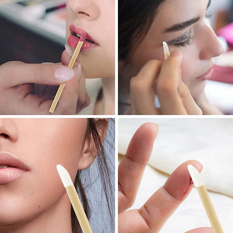 Bamboo Lip Applicators Disposable Lip Brush With Replacement Head Eco-friendly Lipstick Lip Gloss Wands Makeup Beauty Tool Kits 6
