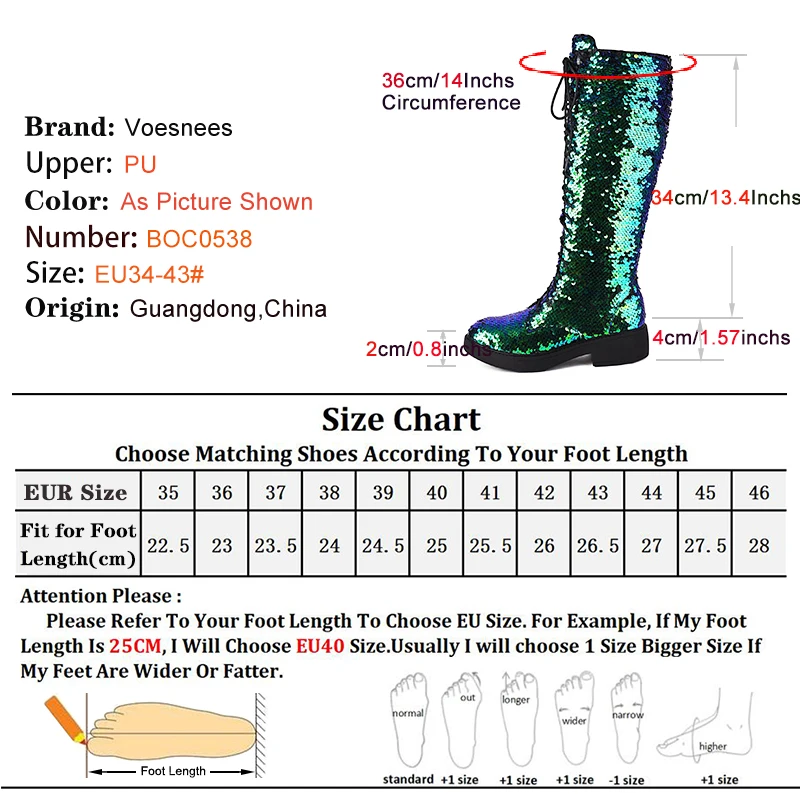 Sequined Women's Boots 2024 New Punk Girls High Help Shoes Glitter Chunky Heeled Booties Lace Zipper Knee High Boots Size 34-43