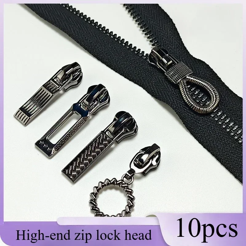 10pcs Thickened zipper head 3 #5 # 8 #Resin metal nylon gun Black clothes coat bag cover with lock pull head