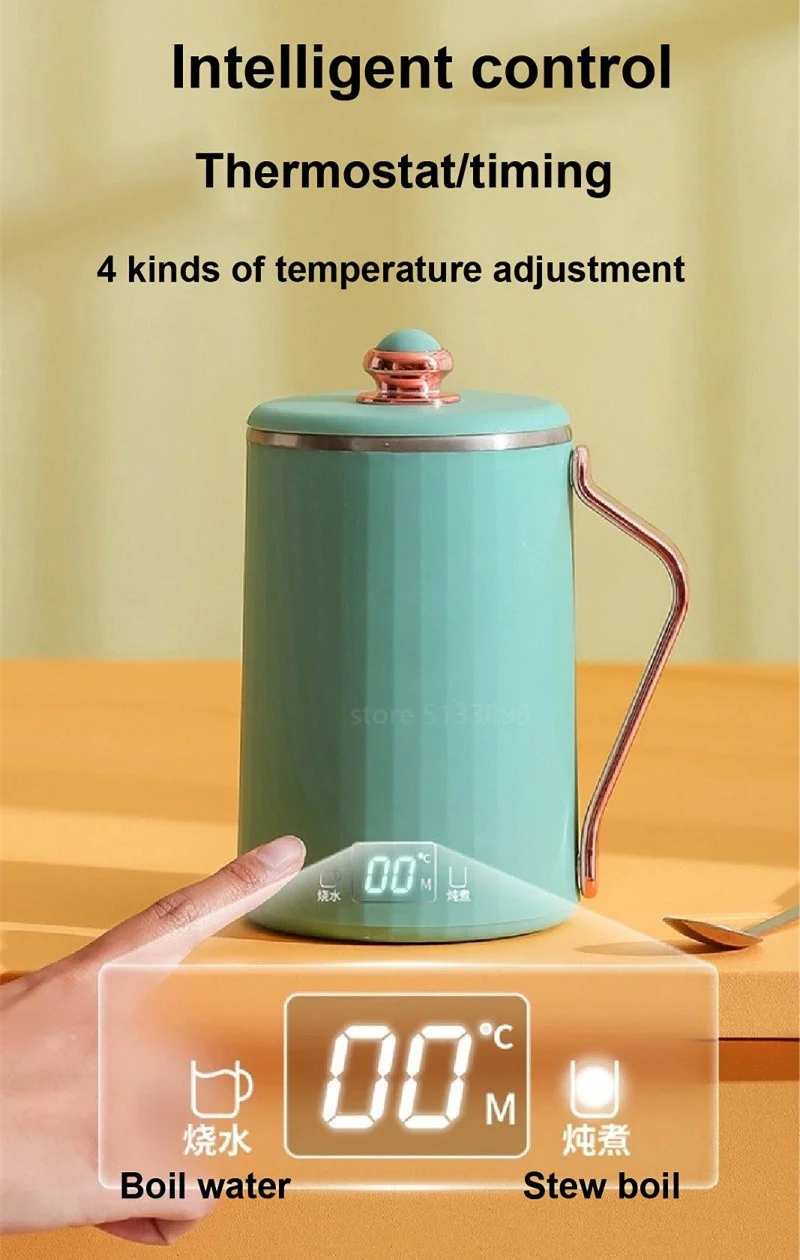 Description Picture 6 of item110V/220V Electric Kettle Portable Heating Cup Thermostat Heat Preserving Pot Electric Stew Cup Desktop Boiling Water Cup 450ML