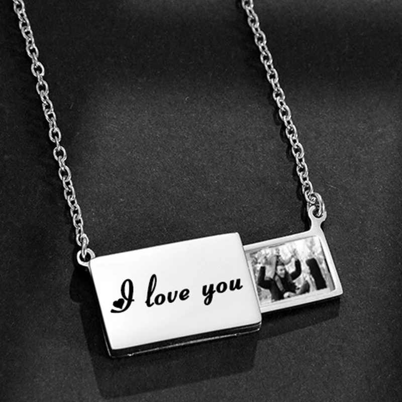 Custom Pull-Out Envelope Necklace Personalized Engraved Photo Locket Unique Pendant for Womens Girls Sliding Locket Necklace For