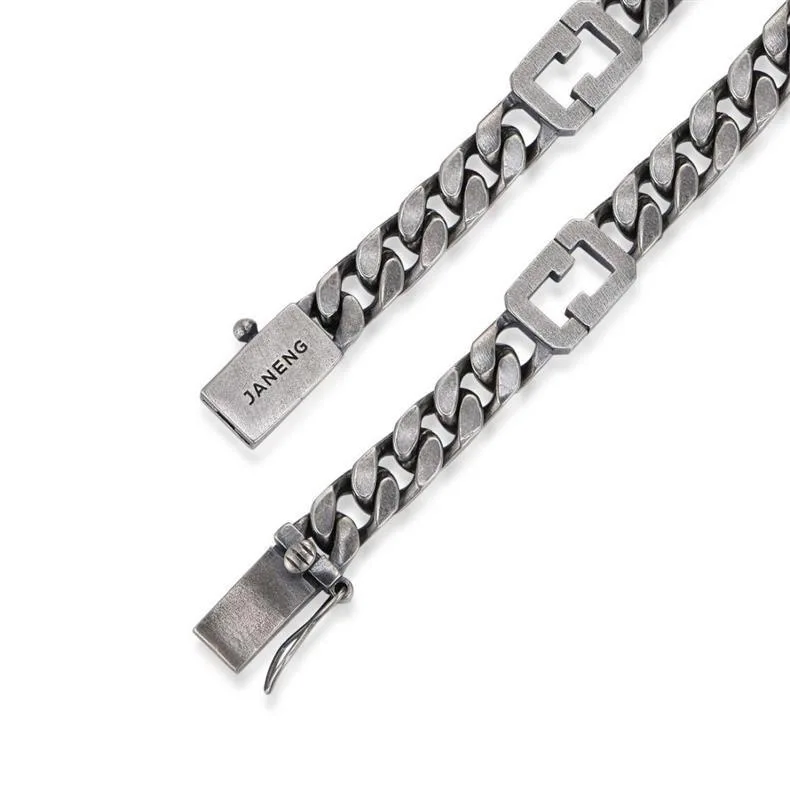 S925 Sterling silver DOUBLE J combination Cuban bracelet for men and women simple vintage do old riding crop chain jewelry gift