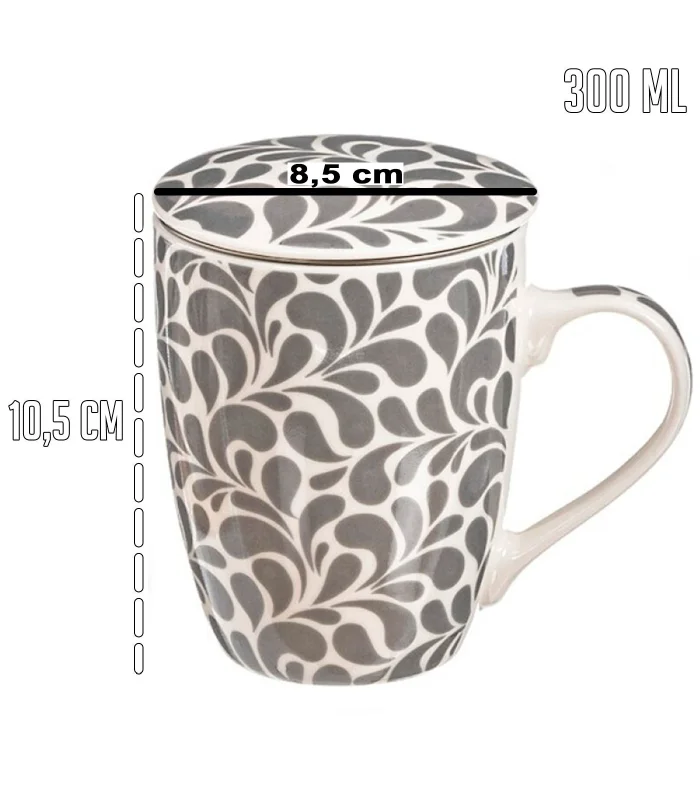 Tradineur - Taza de cerámica para té con filtro de acero inoxidable y tapa,  mantiene caliente la infusión (I Love You, 300 ml, m