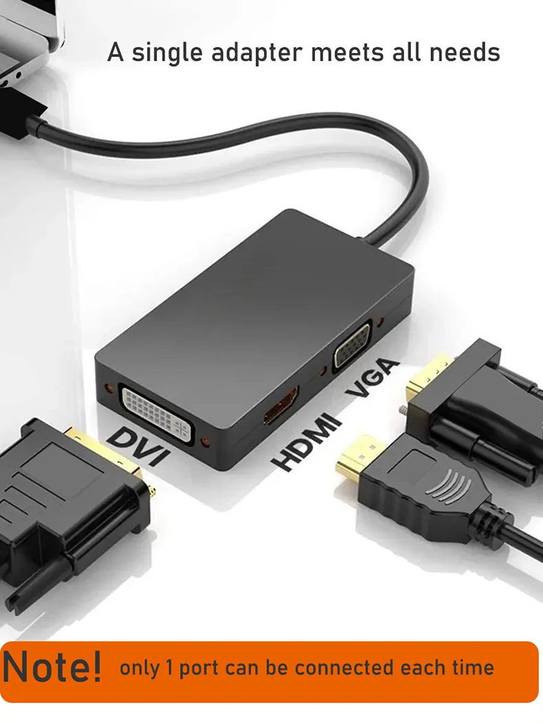 MDP 또는 디스플레이 포트 to HDMI 4K VGA DVI 3-in-1 어댑터, DP 미니 디스플레이 포트 to VGA DVI HDMI 4K 케이블 컨버터 어댑터