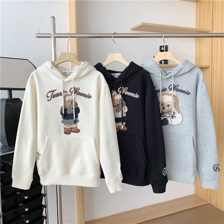 

Flocking Fleece Hoodies for Women , Hooded Loose Casual Sweatshirt , Winter Full Sleeves White Color Tops, Vestidos Para Mujer