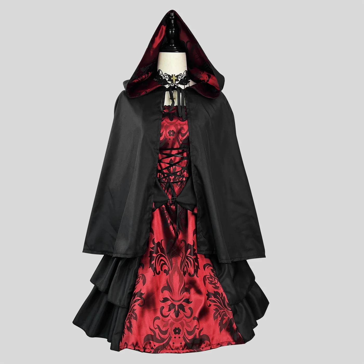 

Short Robe Halloween Carnival Party Cosplay Cloak Vampire Role-playing Costume Dress Ball Wizards Women Hooded Square Collar