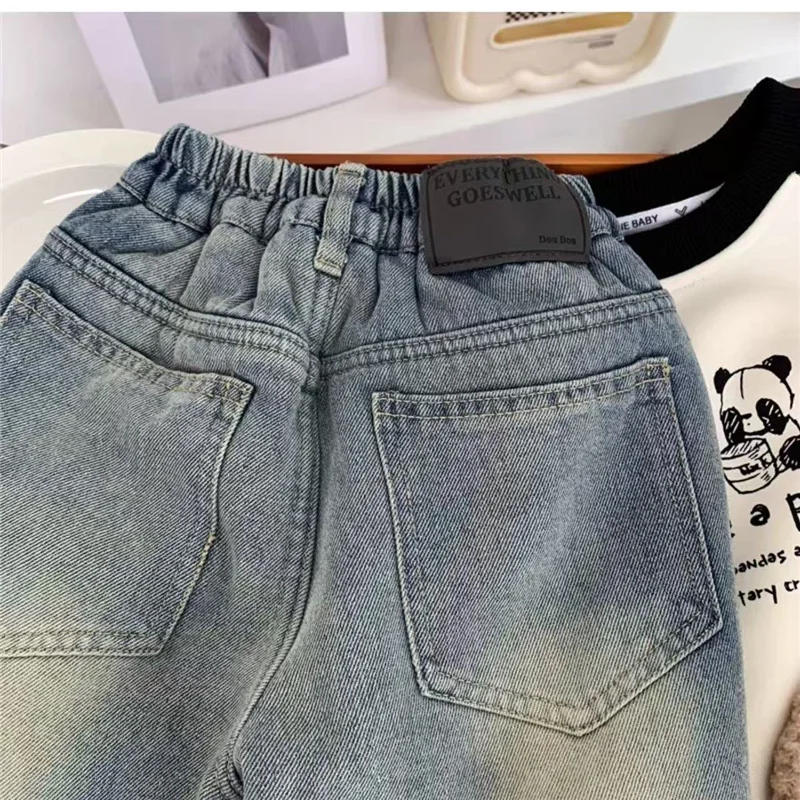 جينز مخملي للأطفال لفصلي الربيع والشتاء، بنطلون فضفاض سميك جديد للأولاد، سروال دنيم دافئ للأطفال، بنطلون كاجوال للأعمار من 2-8 سنوات