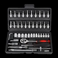 1 ensemble de 46 outils de réparation automobile, boîte à outils avec clé à cliquet, kit de réparation de douilles pour l'entretien automobile, kit de quincaillerie, kit d'outils de réparation automobile multifonctionnel 3
