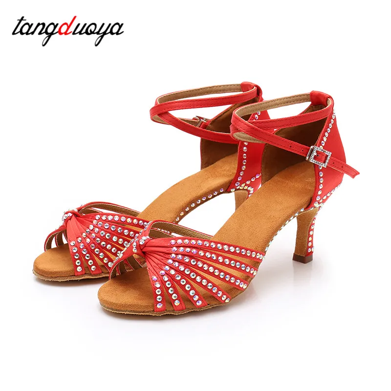 Woman latin dance shoes rhinestone high heels dancing shoes ballroom