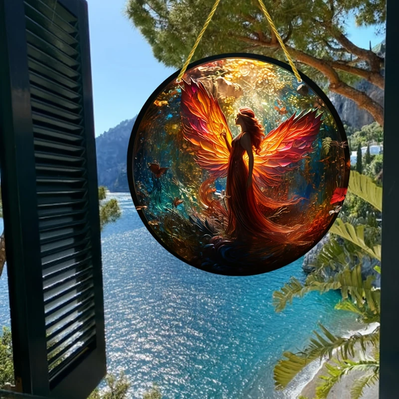 

Fairy in The Ocean Stunning Angel Window Decoration Suncatcher Sun Shade Gift for Mom Family Lover Friends Round Acrylic Sign