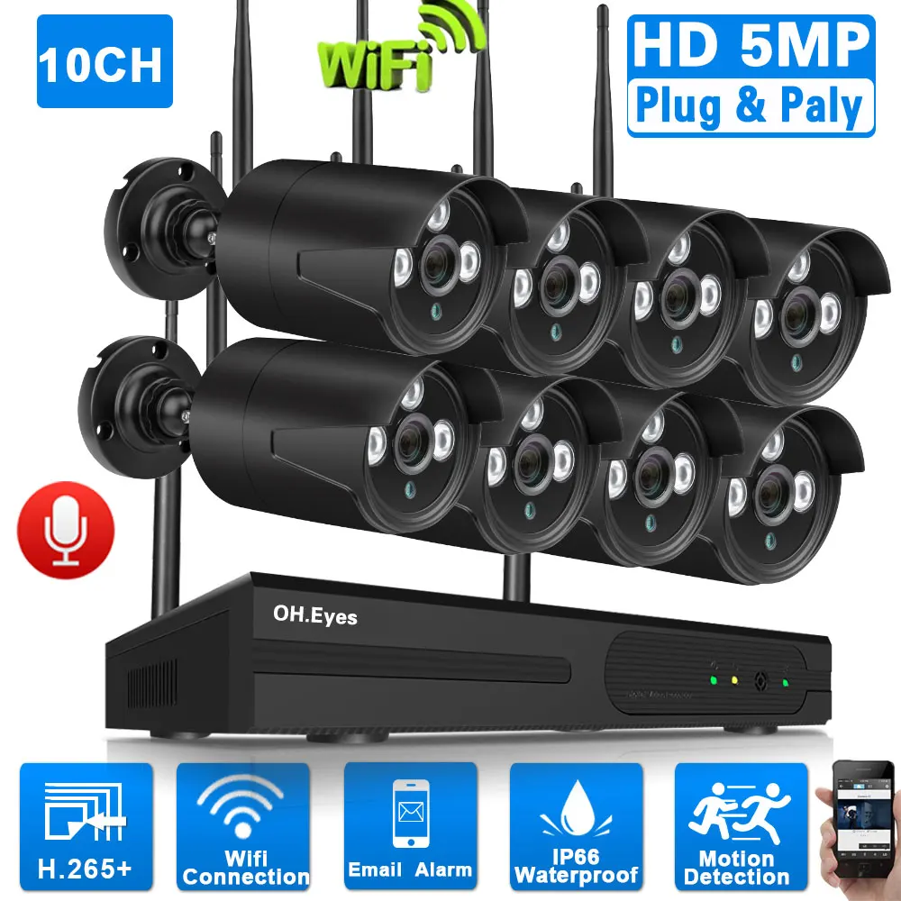 

5MP Wifi Surveillance Camera System Kit 8 Channel Wireless NVR Kit Outdoor Audio CCTV Security Camera Wifi Wireless System Set