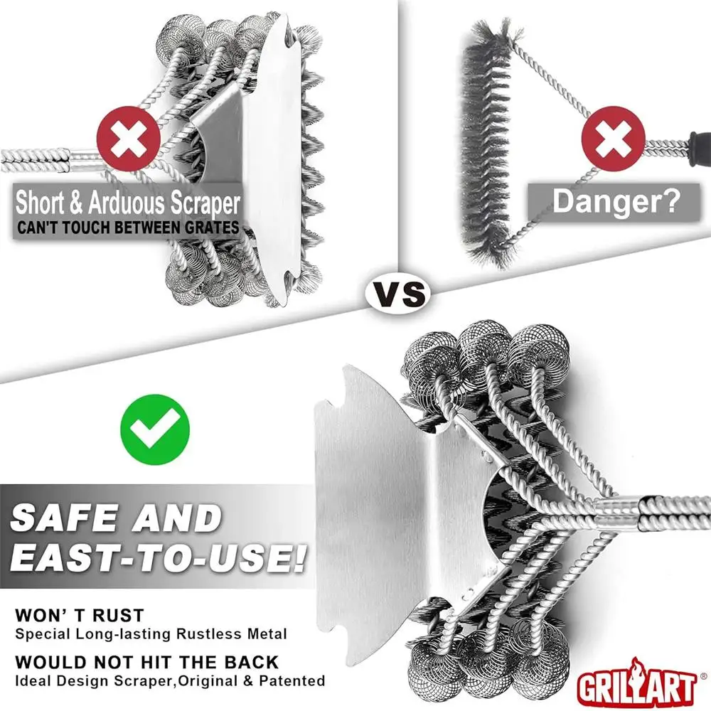 Grill Brush Bristle Free Rust Resistant Stainless Steel BBQ Cleaner