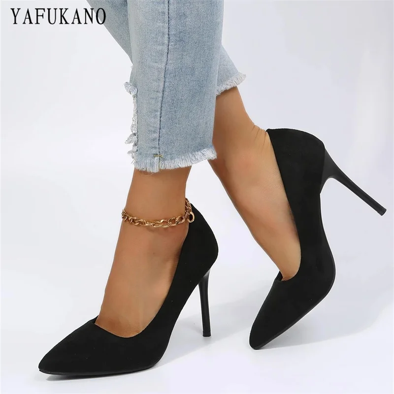 Fashion Point Toe Solid Flock Stiletto High Heels 10Cm/7Cm Sexy Women Pumps Elegant Ladies Office Work Shoes Small Size 33 6