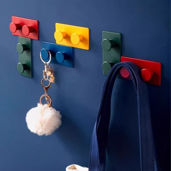 4Pcs Set Creative Building Block Hook Without Punching Bathroom Towel Clothes Hook Powerful Sticky Multi-function Hook On Wall