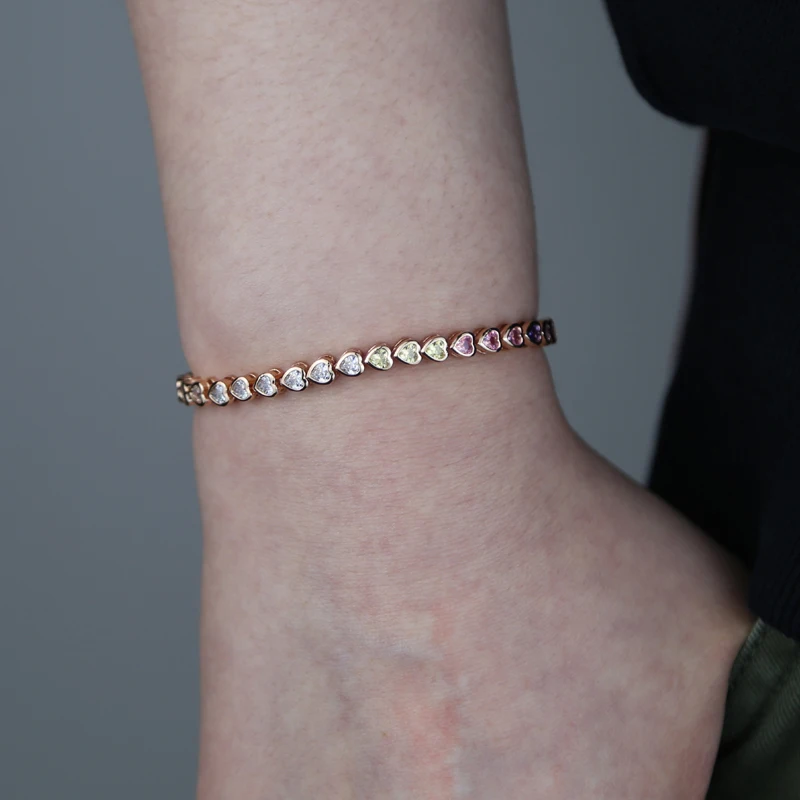 New Round Square Heart CZ Tennis Bracelets for Women Pave Multicolor Zircon Rose Gold/Platinum/Gold Plated Color Fashion Jewelry