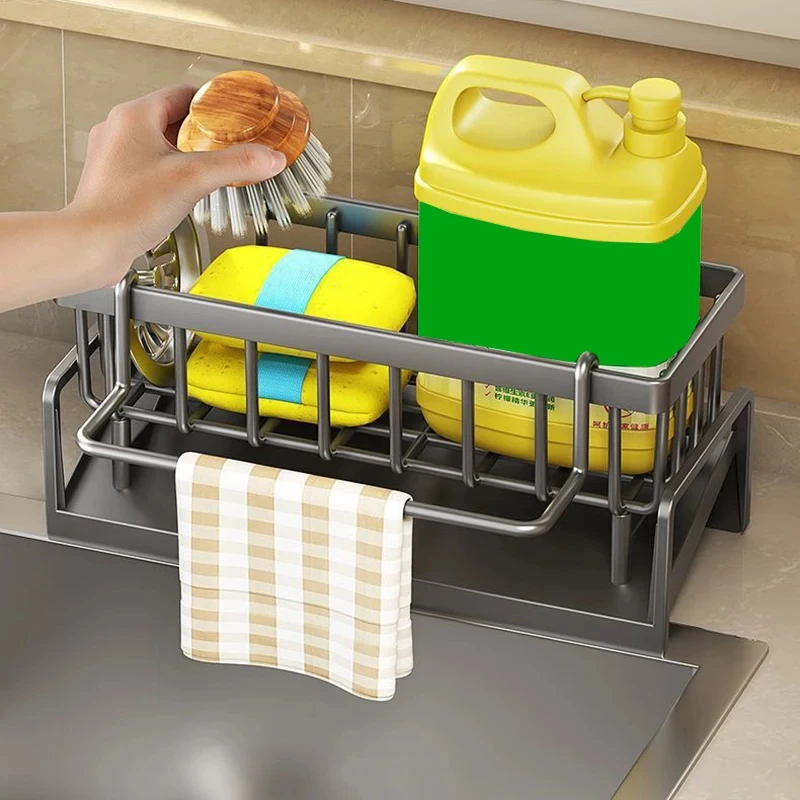Mensola Portaoggetti Per Lavello In Acciaio Inox – Scolapiatti E Porta Spugna Multiuso Salvaspazio Per Cucina E Bagno - 5