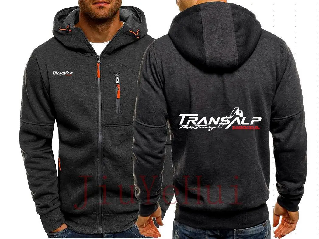 Motorcycle Transalp Style 650 XL700V Men's Hooded Coats JDM Hondaes Sweatshirt Outwear Warm Coat Jacket Plain Zip Up Casual Coat