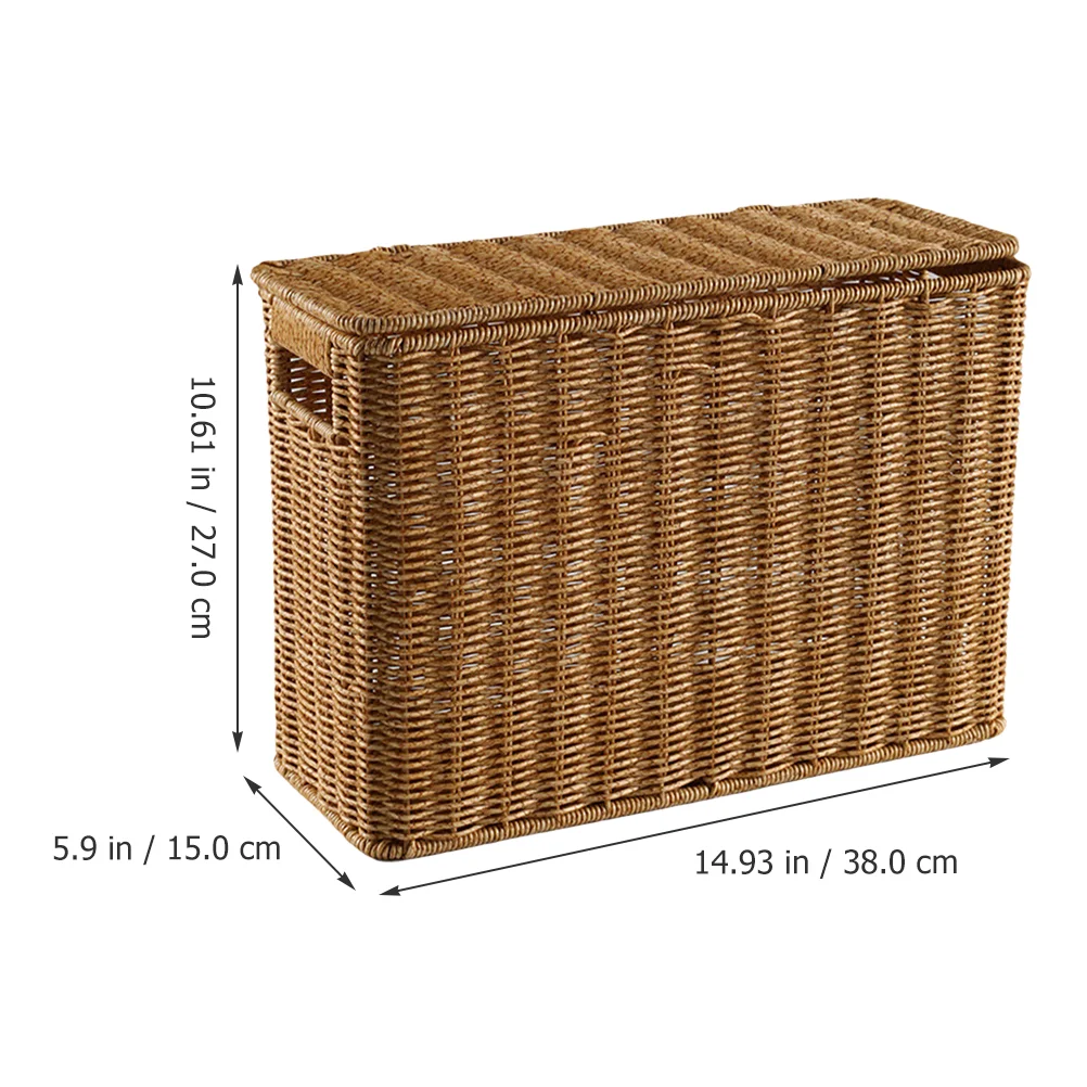 Narrow and Tall Storage Box with Lid Basket Magazine Holder Wicker Plastic Baskets Lids Child 2
