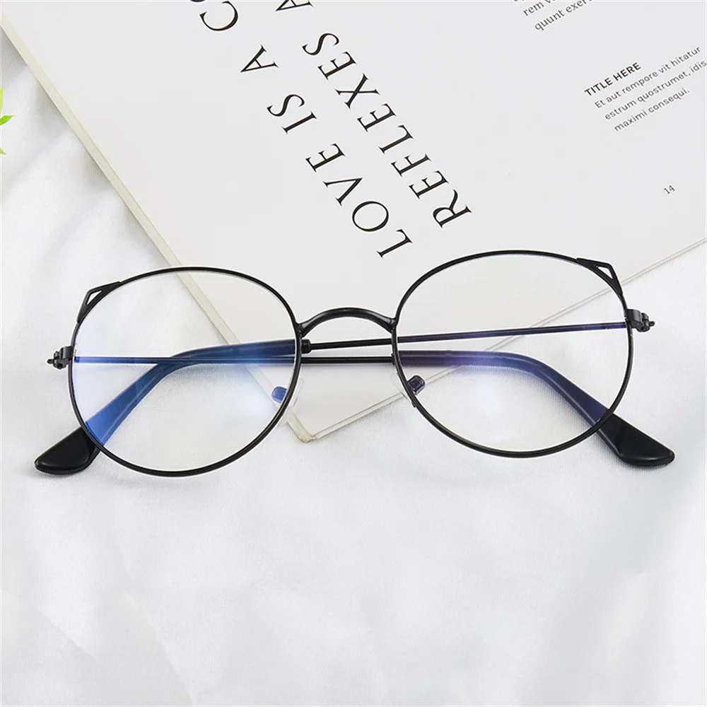 KLASSNUM Kids Cute Anti-blue Light Glasses Cat Ear Metal Frame Transparent Round Eyepiece Children Girls Boy Flat Mirror Glasses anti blue light glasses