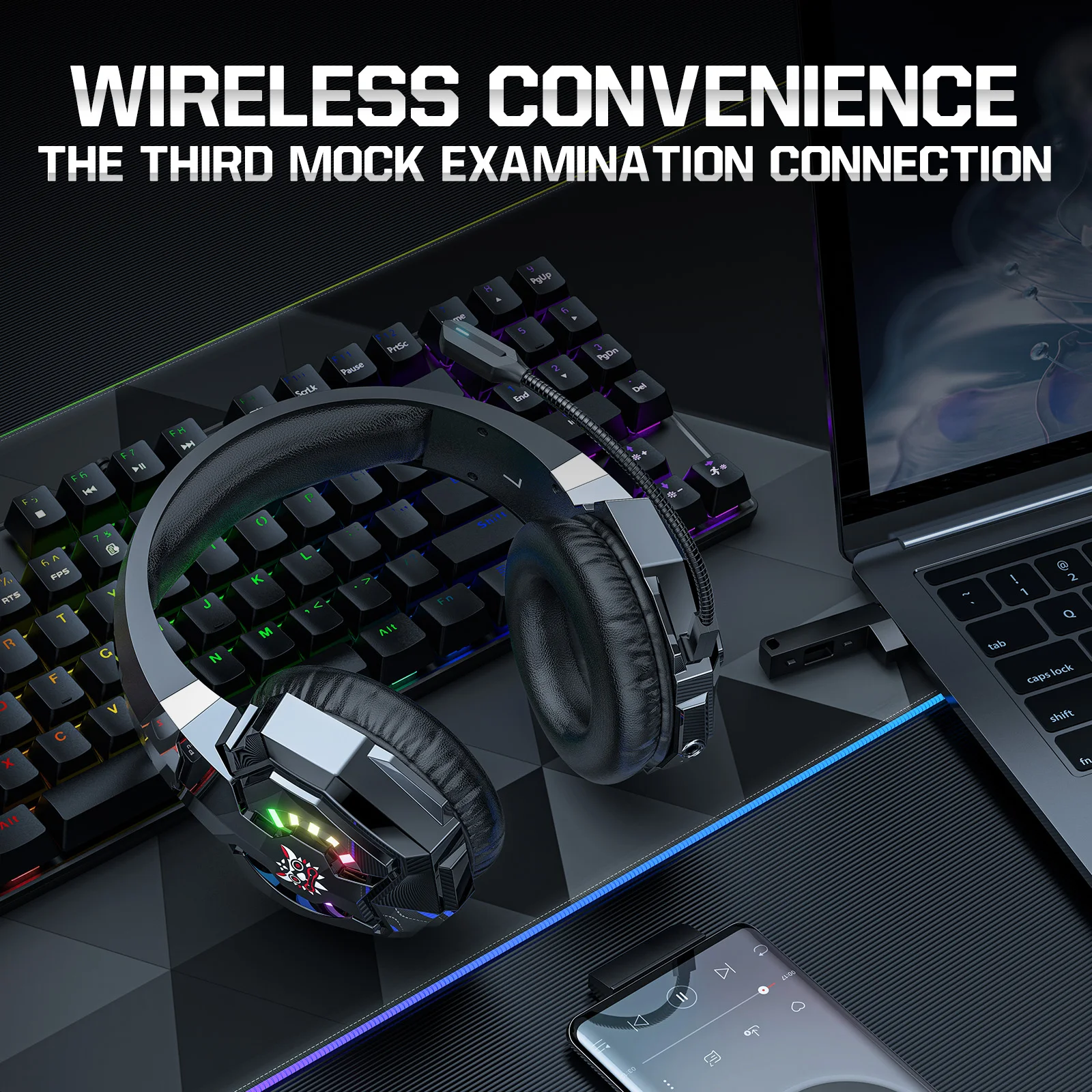 ONIKUMA B15 Headphone RGB Wireless Gaming Headset HD Microphones HiFi Sound Quality PC Laptop Gaming Earphone for PC