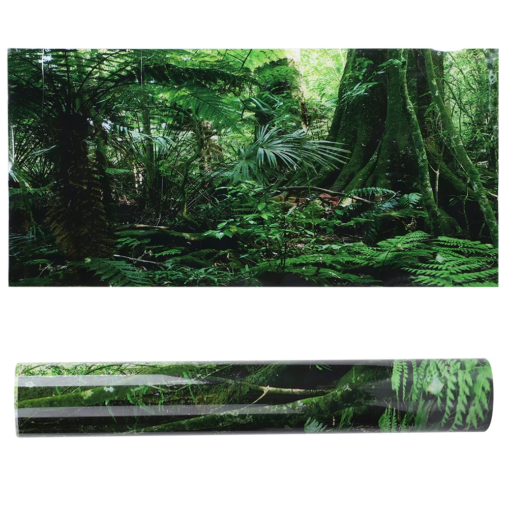 PVC Reptile Box Rainforest Background Poster Fish Tank Wall Picture Painting Decoration Self Adhesive Sticker 76*46cm