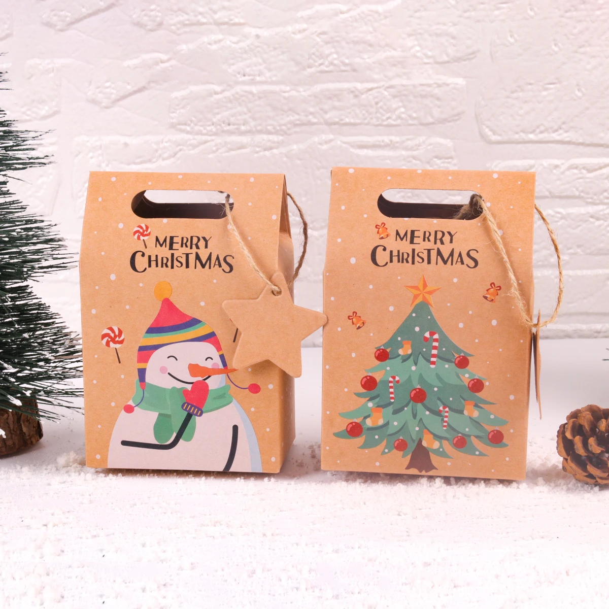 6/12pcs Merry Christmas Kraft Paper Gift Boxes for Candy, Cookies, Party Favors, Santa ... - SKU KPGB1744 - UGI Packaging