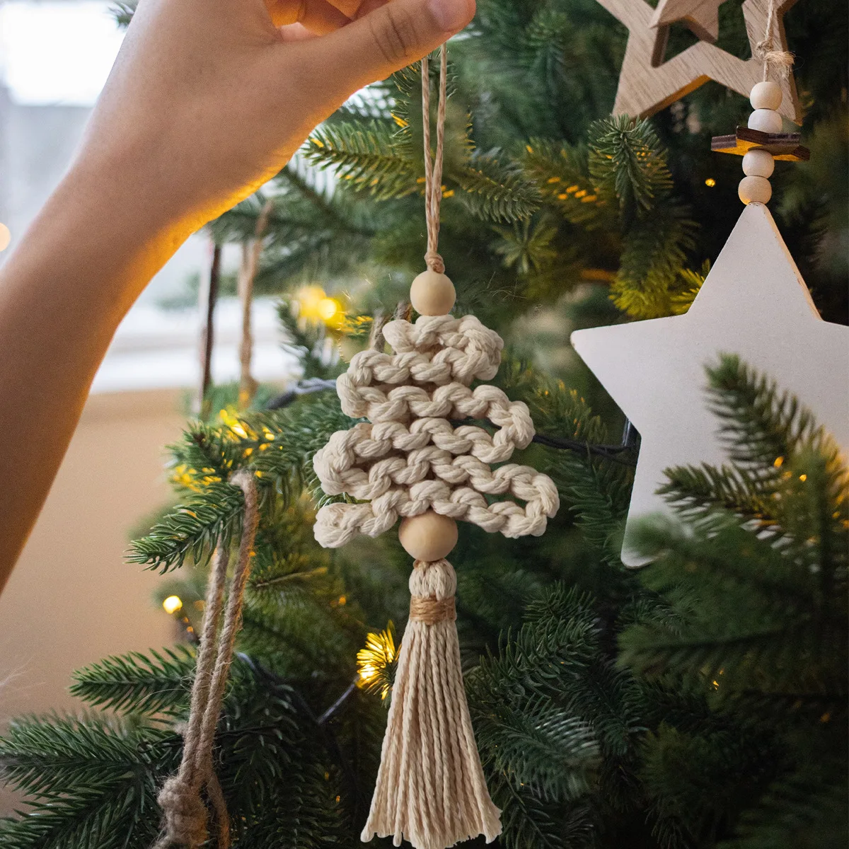 Home Hand Woven Macrame Pendant Tapestry Christmas Tree Decoration New Year Gifts Handmade Santa Claus Ornament For Christmas